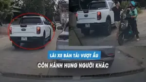 Lái xe bán tải vượt ẩu chạy lấn làn, còn hành hung người khác