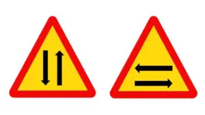 Phân biệt biển báo tam giác viền đỏ, nền vàng nhưng khác hướng mũi tên thế nào?